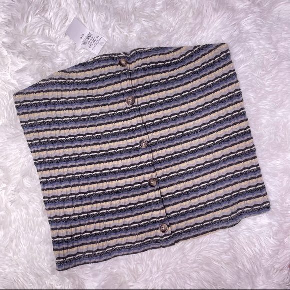 NEW American Eagle Striped Button Front Tube Top - Picture 2 of 4